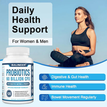 Probiotic + Prebiotic Supplements - Contains Digestive Enzymes To Support Digestive Health and The Immune System