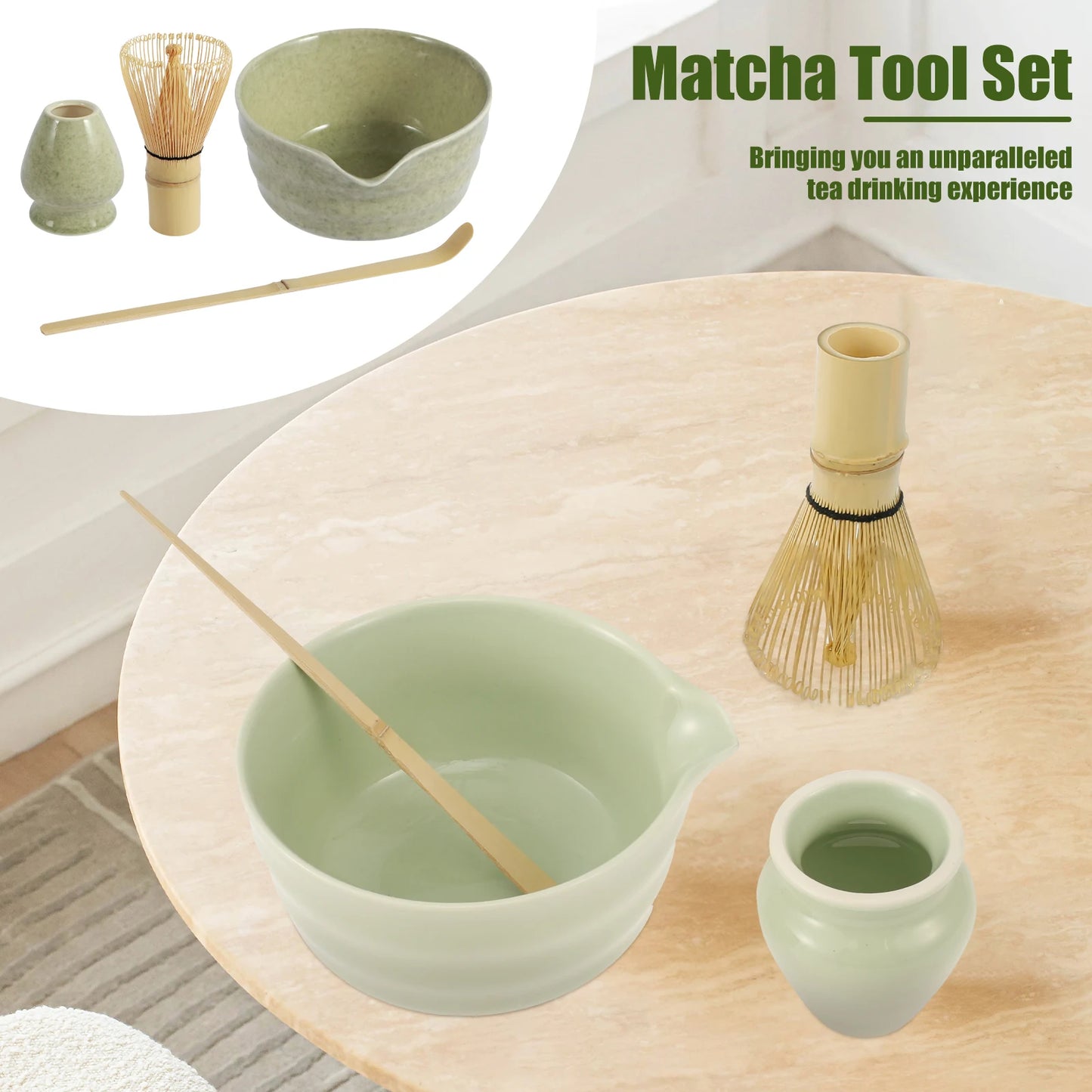 Matcha Making Kit Japanese Tea Set Scoop (Chashaku）Matcha  (Chasen) Tea Set with Ceramic Bowl Bamboo Accessories for Tea Lovers