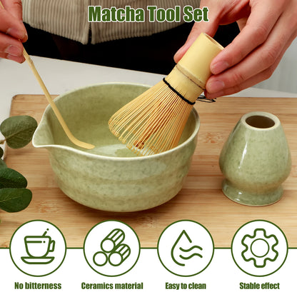 Matcha Making Kit Japanese Tea Set Scoop (Chashaku）Matcha  (Chasen) Tea Set with Ceramic Bowl Bamboo Accessories for Tea Lovers