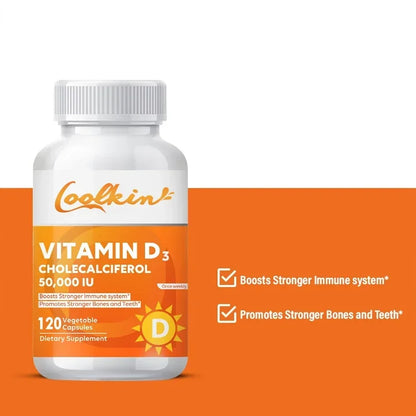 Vitamin D3 Capsules 50,000 IU - Immune Support, Promotes Healthy Muscle and Bone Health