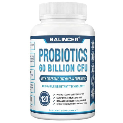 Probiotic + Prebiotic Supplements - Contains Digestive Enzymes To Support Digestive Health and The Immune System