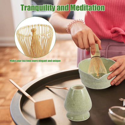 Matcha Making Kit Japanese Tea Set Scoop (Chashaku）Matcha  (Chasen) Tea Set with Ceramic Bowl Bamboo Accessories for Tea Lovers