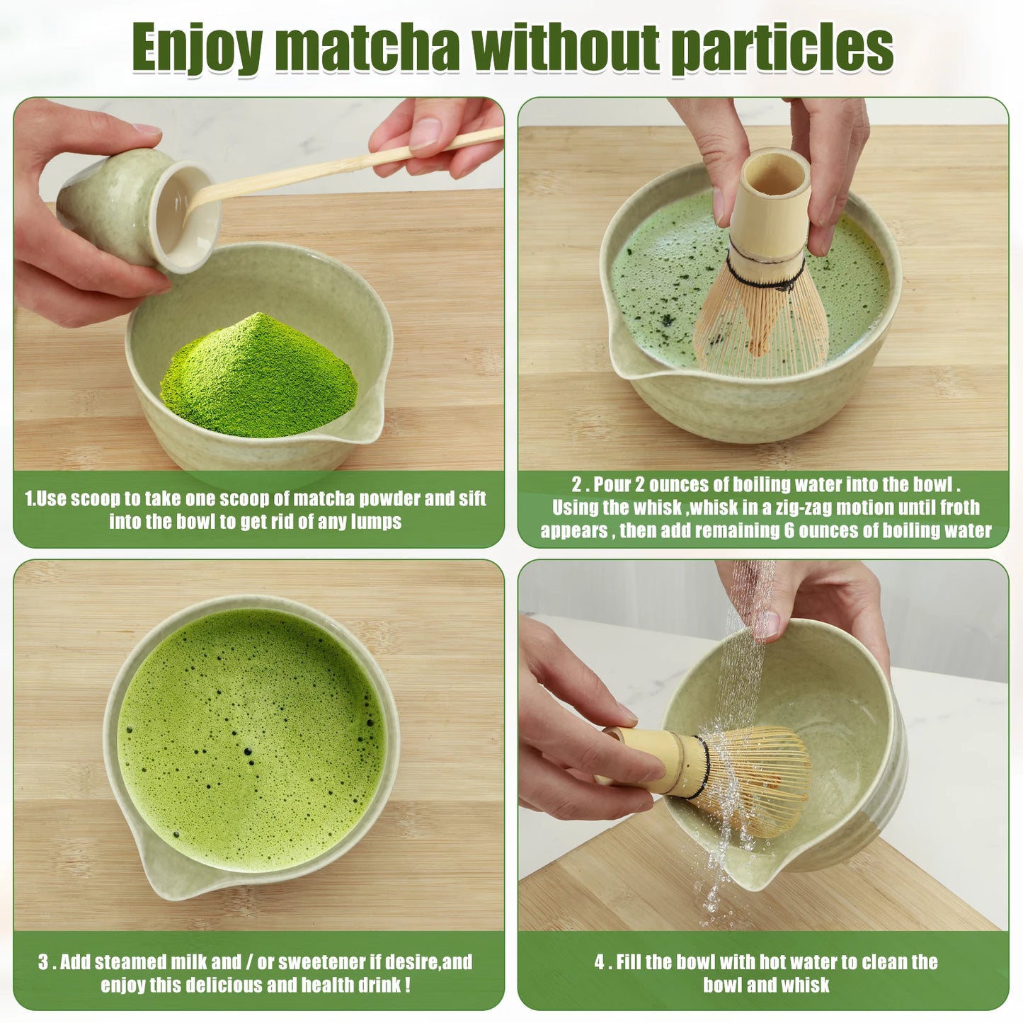 Matcha Making Kit Japanese Tea Set Scoop (Chashaku）Matcha  (Chasen) Tea Set with Ceramic Bowl Bamboo Accessories for Tea Lovers