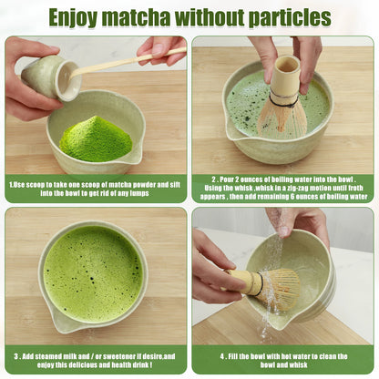 Matcha Making Kit Japanese Tea Set Scoop (Chashaku）Matcha  (Chasen) Tea Set with Ceramic Bowl Bamboo Accessories for Tea Lovers