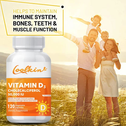 Vitamin D3 Capsules 50,000 IU - Immune Support, Promotes Healthy Muscle and Bone Health